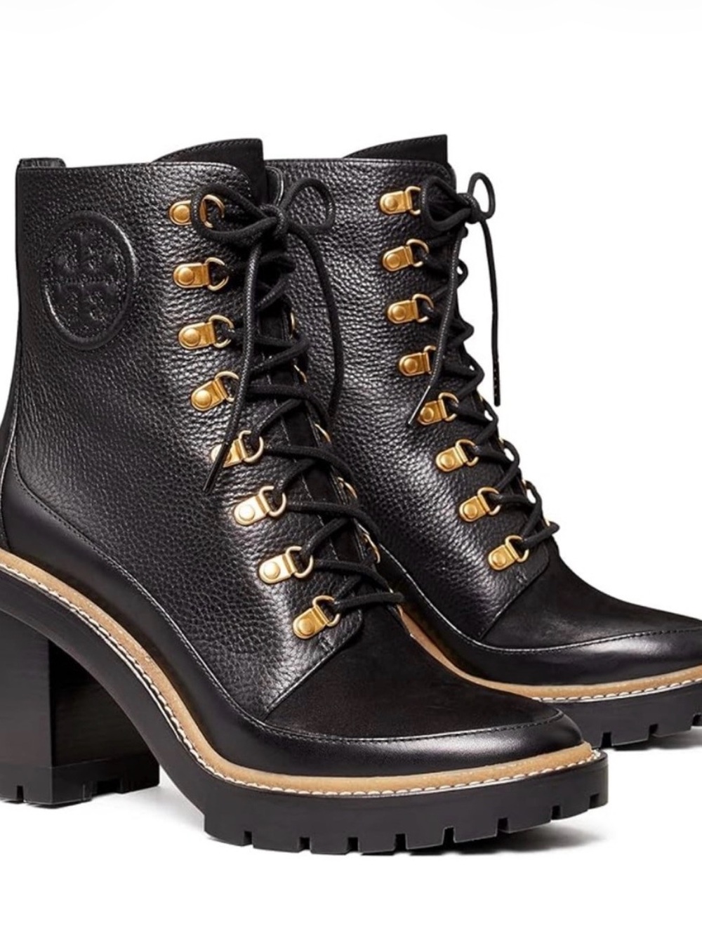 TORY BURCH MILLER BLACK LEATHER LUG HEEL ANKLE BOOTS SIZE 9